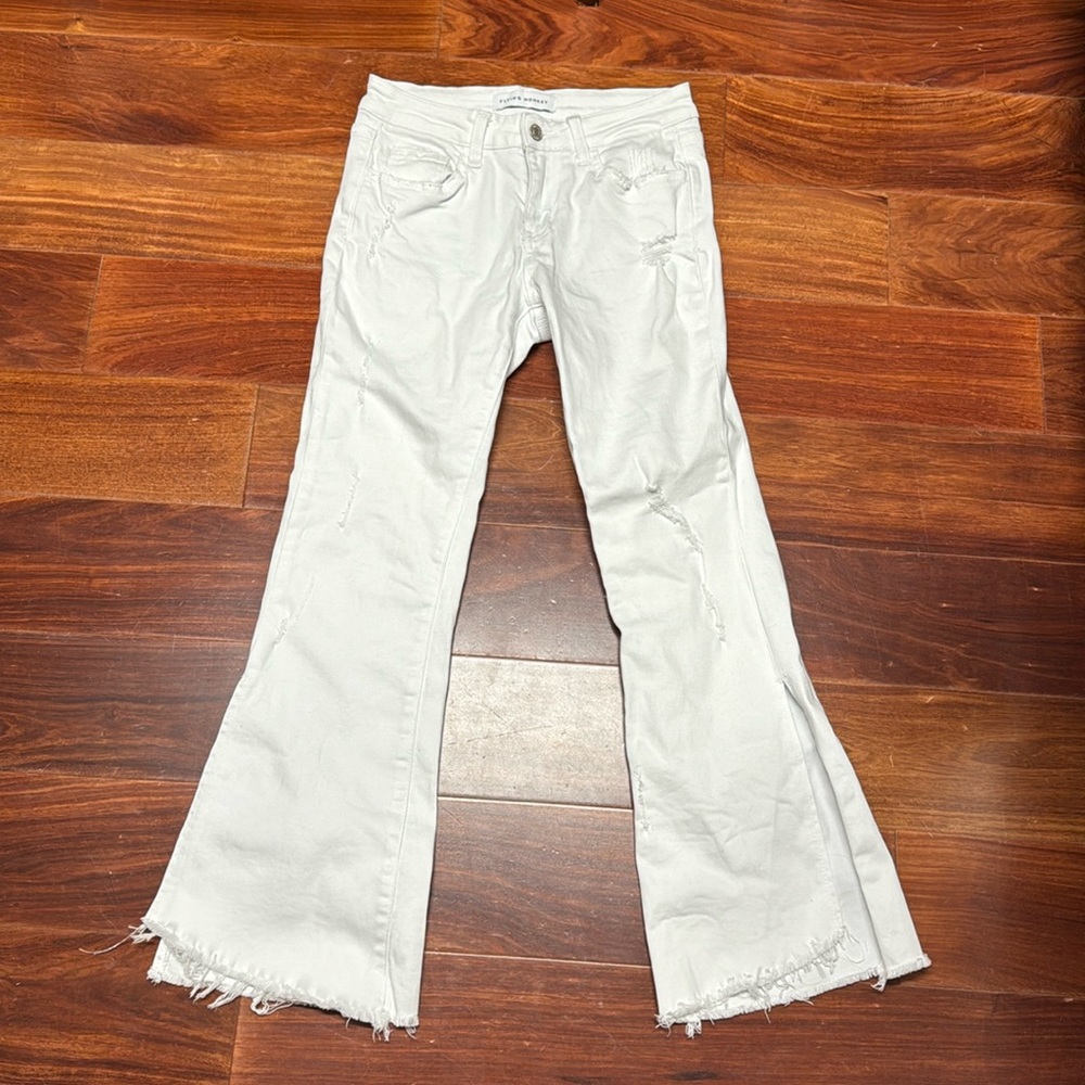 Flying monkey size 25 trendy white frayed bottom jeans